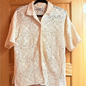 All Saints Milly Cream Crochet Short Sleeve Shirt Small